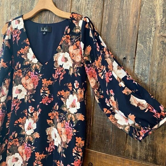 Lulu’s XS Blue Liberty Floral CottageCore Cold Shoulder Boho Flowy Dress - Picture 7 of 10